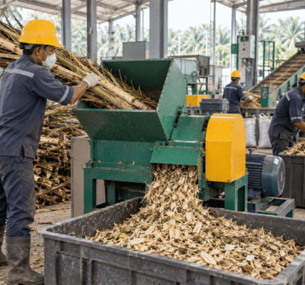 proses pencacahan pelepah sawit